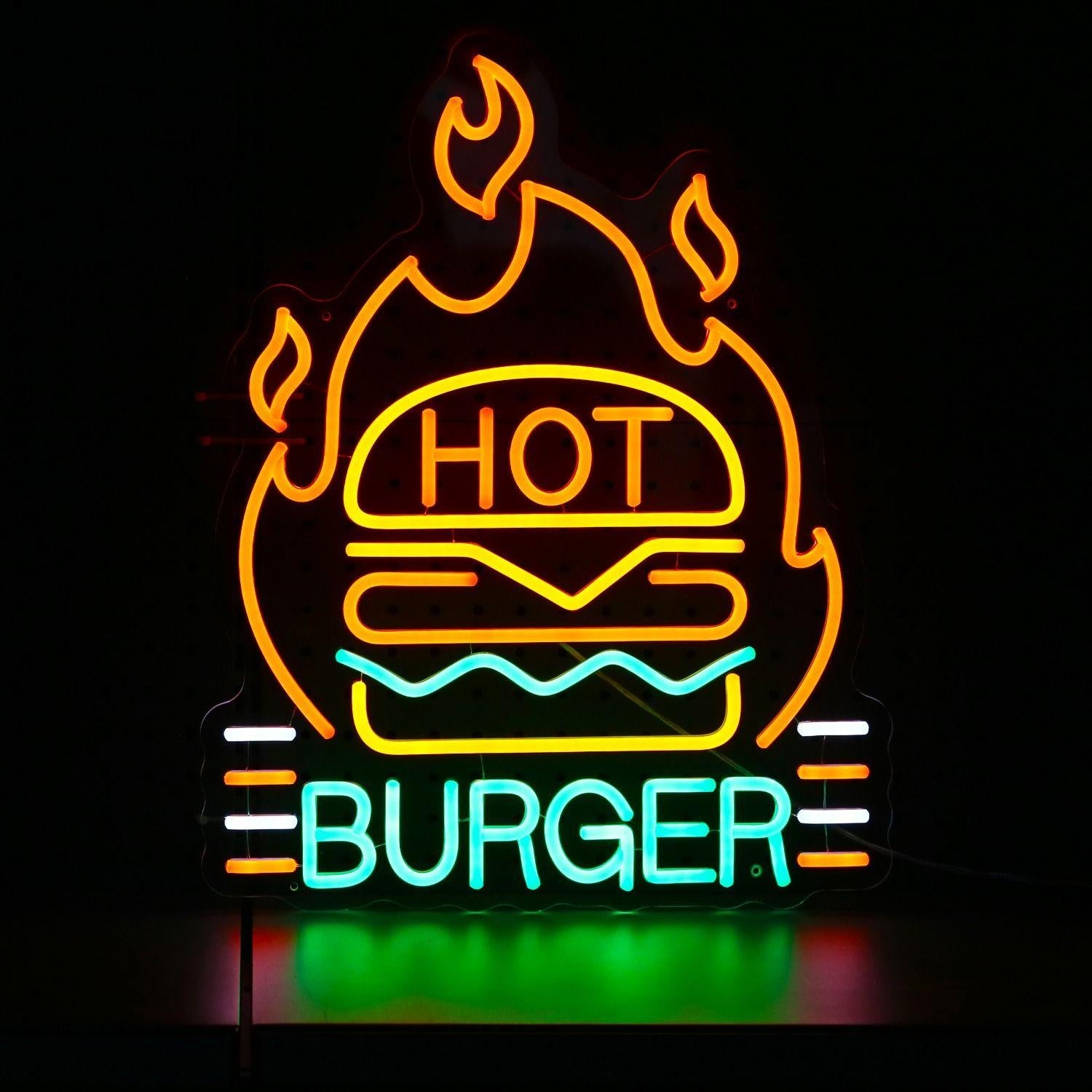 Hot Burger Flame Multi-Color Led Neon Sign For Restaurant Decor | Shineneon