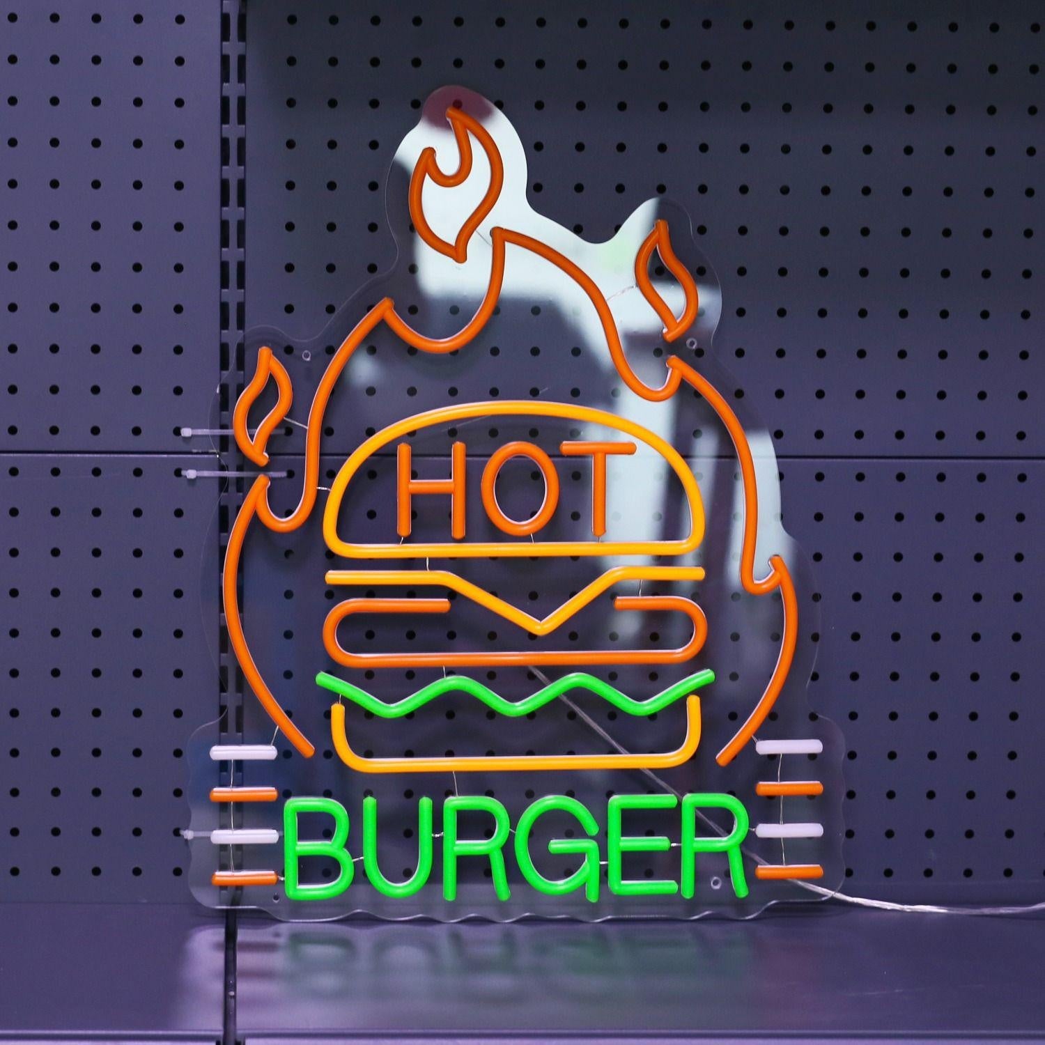 Hot Burger Flame Multi-Color Led Neon Sign For Restaurant Decor | Shineneon