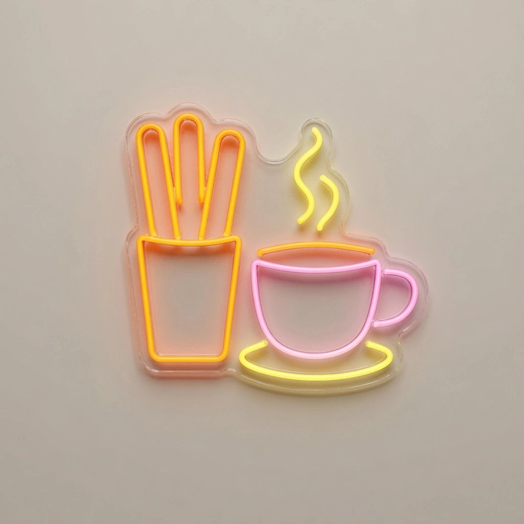 Hot Coffee And French Fries Wall Decor LED Neon Sign - 01 Original Product Image