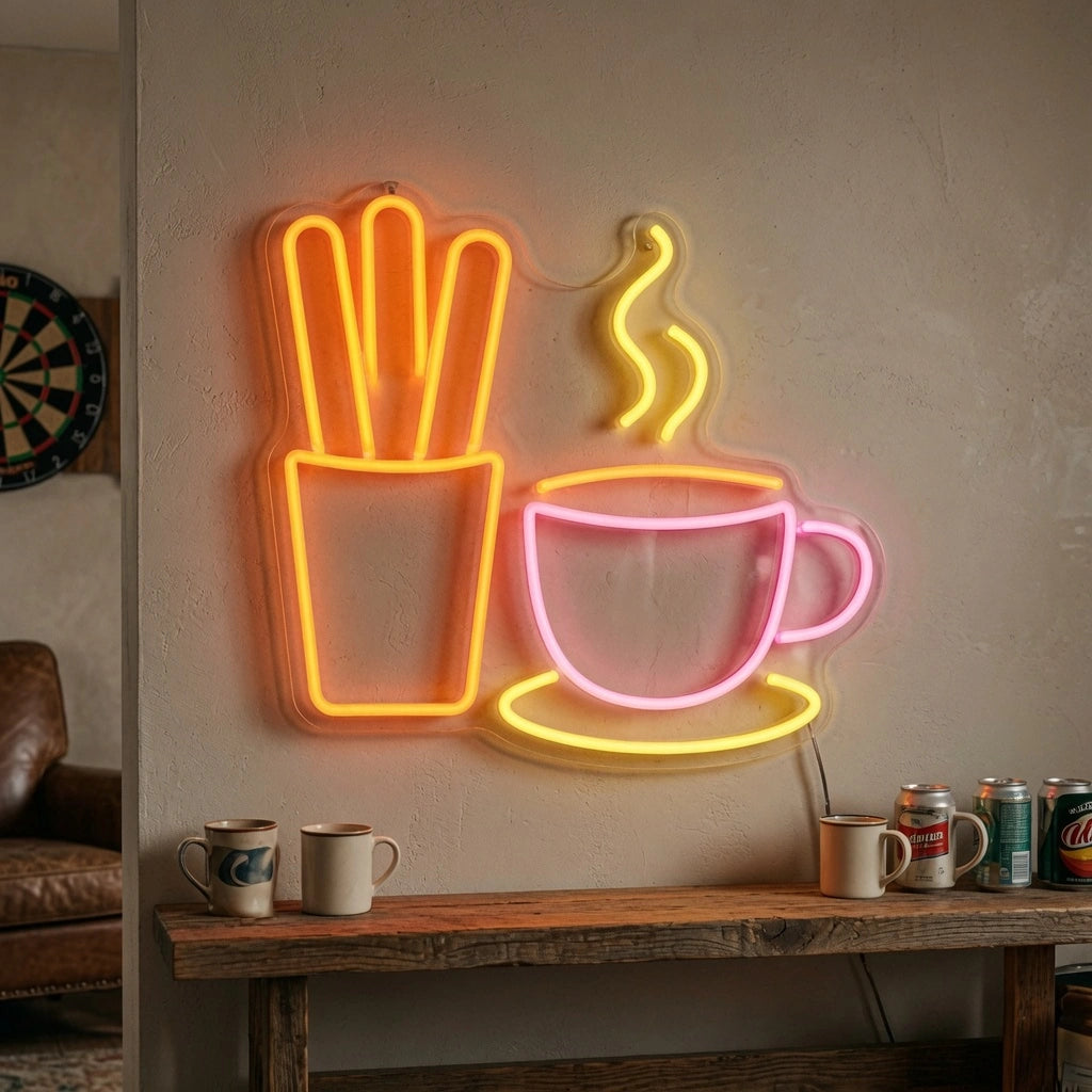 Hot Coffee And French Fries Wall Decor LED Neon Sign - 03 Real Lifestyle Scene