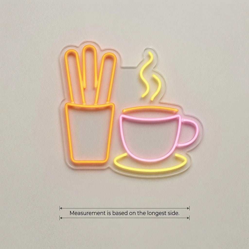 Hot Coffee And French Fries Wall Decor LED Neon Sign - 04 Size Image