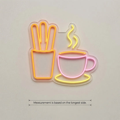 Hot Coffee And French Fries Wall Decor LED Neon Sign - 04 Size Image