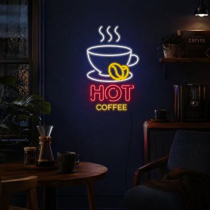 Hot Coffee LED Neon Sign Man Cave Neon Sign real lifestyle scene