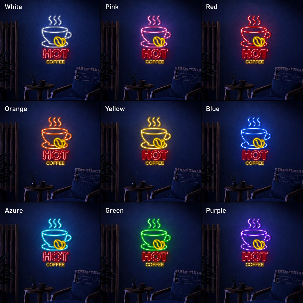 Hot Coffee LED Neon Sign Man Cave Neon Sign day and night comparison