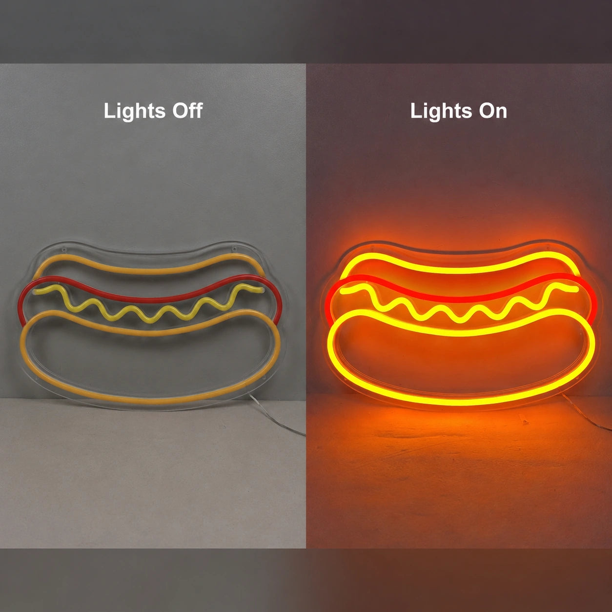 Hot Dog Counter Neon Sign LED Neon Sign day and night comparison