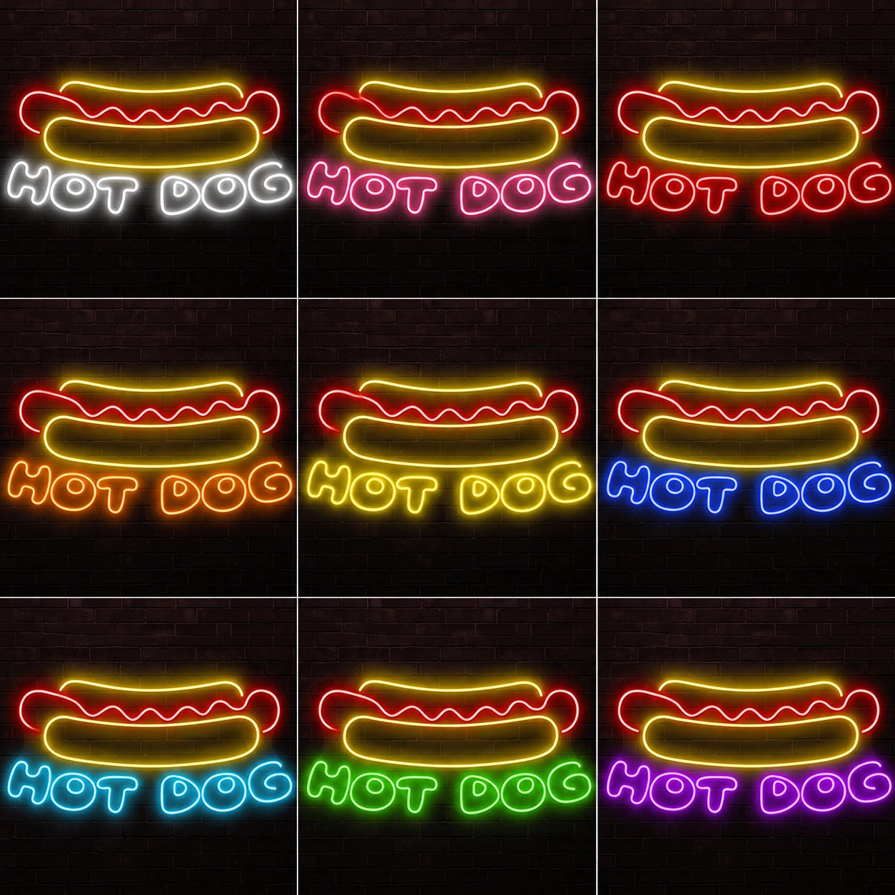 Hot Dog Wall Neon Sign Wall Art LED Neon Sign color grid