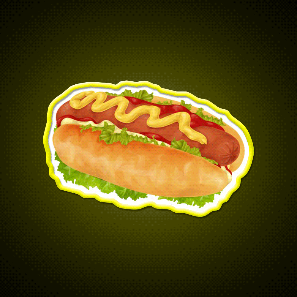 Hot Dog With Mustard And Ketchup Snack Food Led Neon Sign Rgb Color - Custom LED neon sign front view