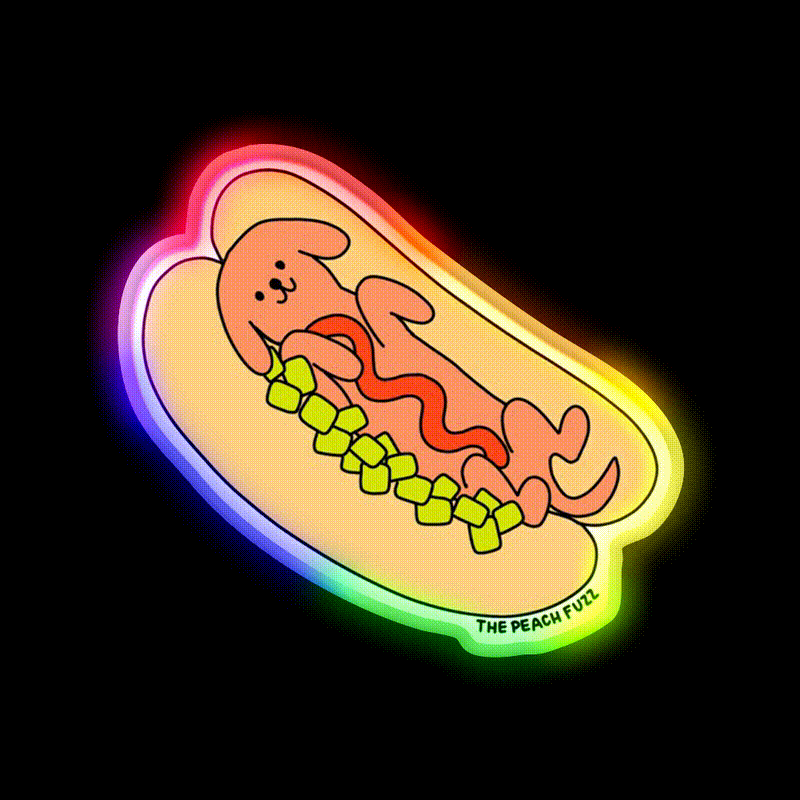 Hot Doggy Dog The Peach Fuzz Fast Food Led Neon Sign For Burger Place Rgb Color - LED neon sign close-up detail