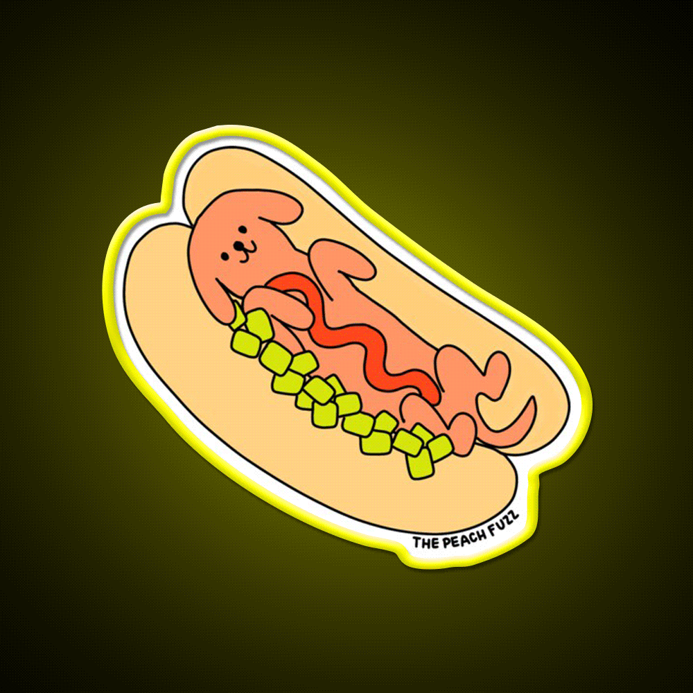 Hot Doggy Dog The Peach Fuzz Fast Food Led Neon Sign For Burger Place Rgb Color - Custom LED neon sign front view