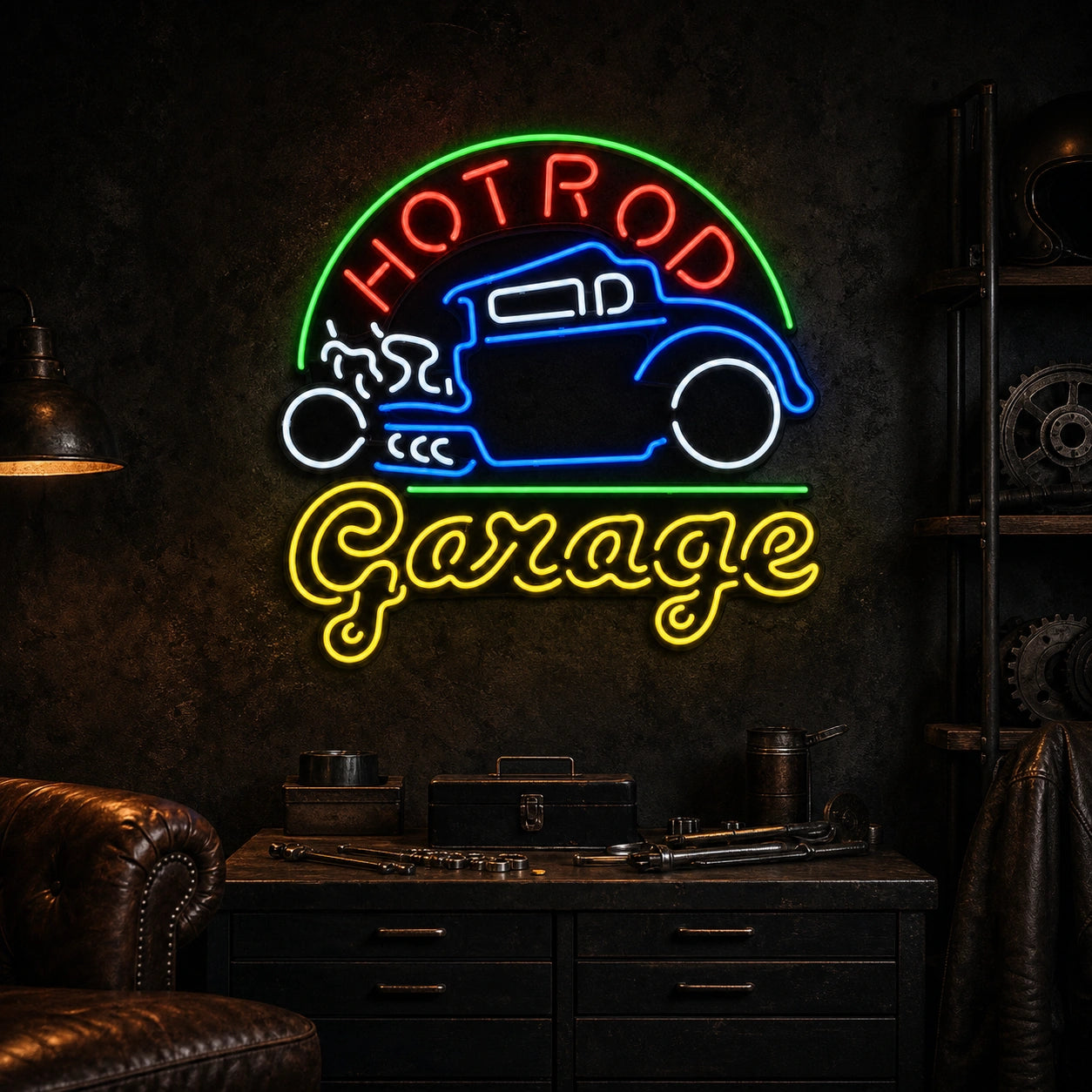 Hot Rod Garage LED Neon Sign Home Garage Wall Decoration high-converting product image