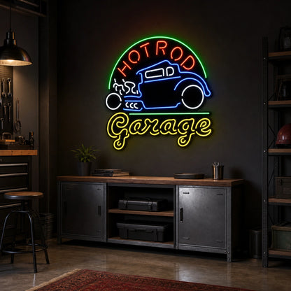 Hot Rod Garage LED Neon Sign Home Garage Wall Decoration real lifestyle scene