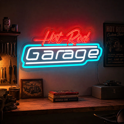Hot Rod Garage Script Neon Sign LED Neon Sign real lifestyle scene