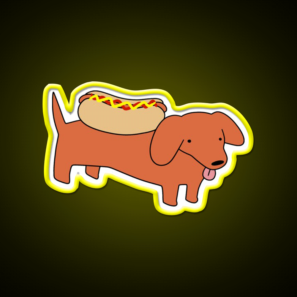 Hotdog Dachshund Fast Food Led Neon Sign For Burger Place Rgb Color - Custom LED neon sign front view