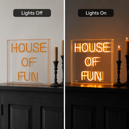 House Of Fun Bedroom LED Neon Sign - 06 Day Night Comparison