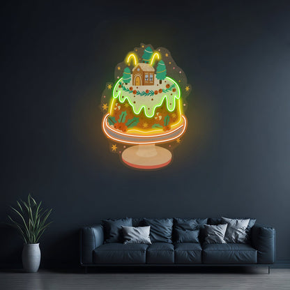 House On Cake Christmas Neon Acrylic Artwork For Sale - Shineneon