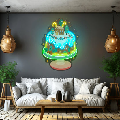 House On Cake Christmas Neon Acrylic Artwork For Sale - Shineneon
