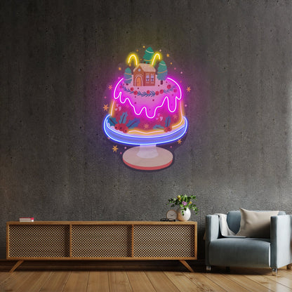 House On Cake Christmas Neon Acrylic Artwork For Sale - Shineneon