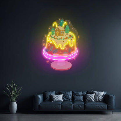 House On Cake Christmas Neon Acrylic Artwork For Sale - Shineneon