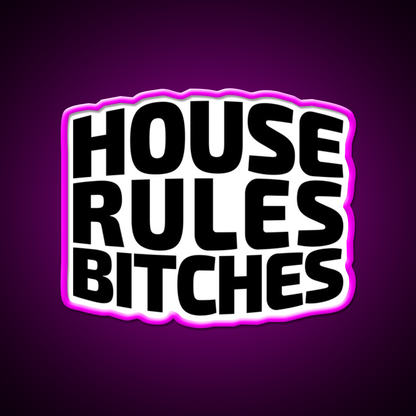 House Rules Bitches Beer Pong Beer Bar Decor Led Neon Sign Rgb Color - Neon sign mounted on wall in room