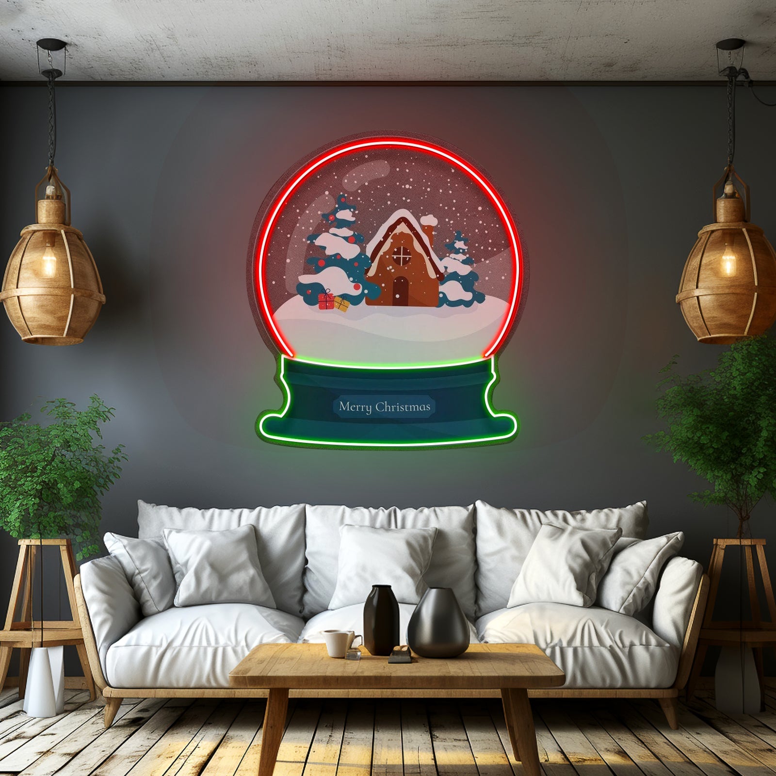 House Scene Globe Christmas Led Neon Artwork For Sale - Shineneon