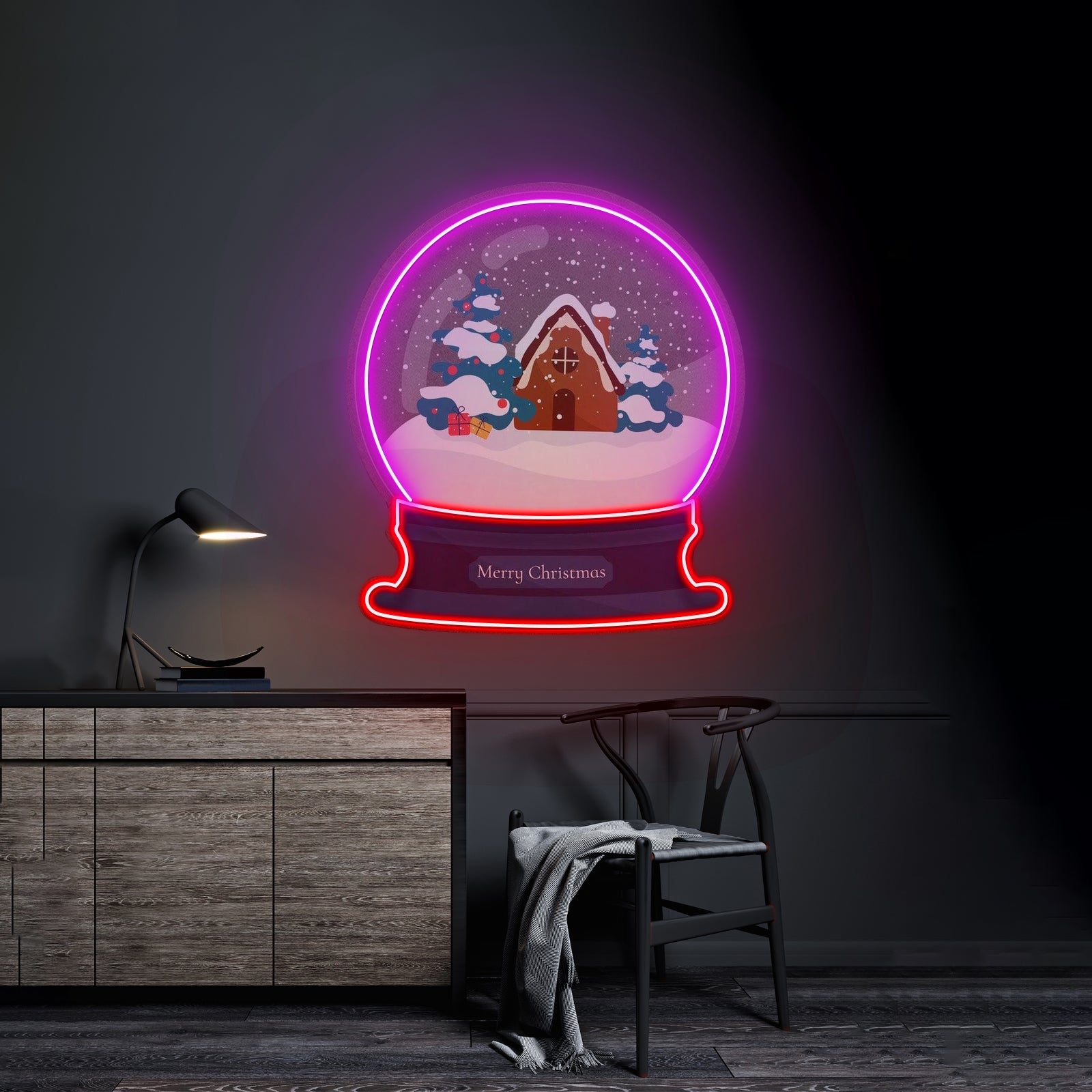 House Scene Globe Christmas Led Neon Artwork For Sale - Shineneon