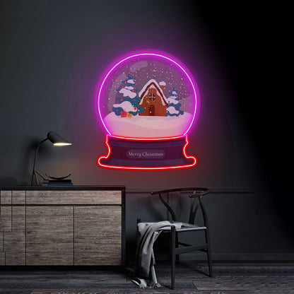 House Scene Globe Christmas Led Neon Artwork For Sale - Shineneon