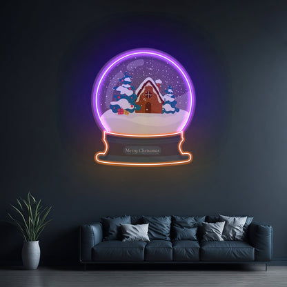 House Scene Globe Christmas Led Neon Artwork For Sale - Shineneon