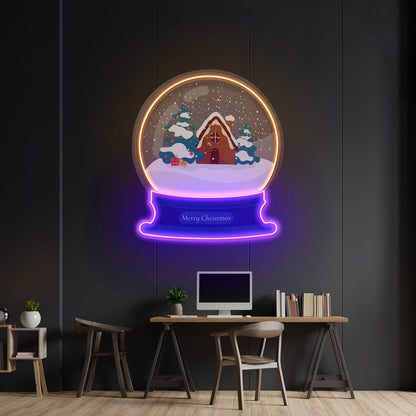 House Scene Globe Christmas Led Neon Artwork For Sale - Shineneon