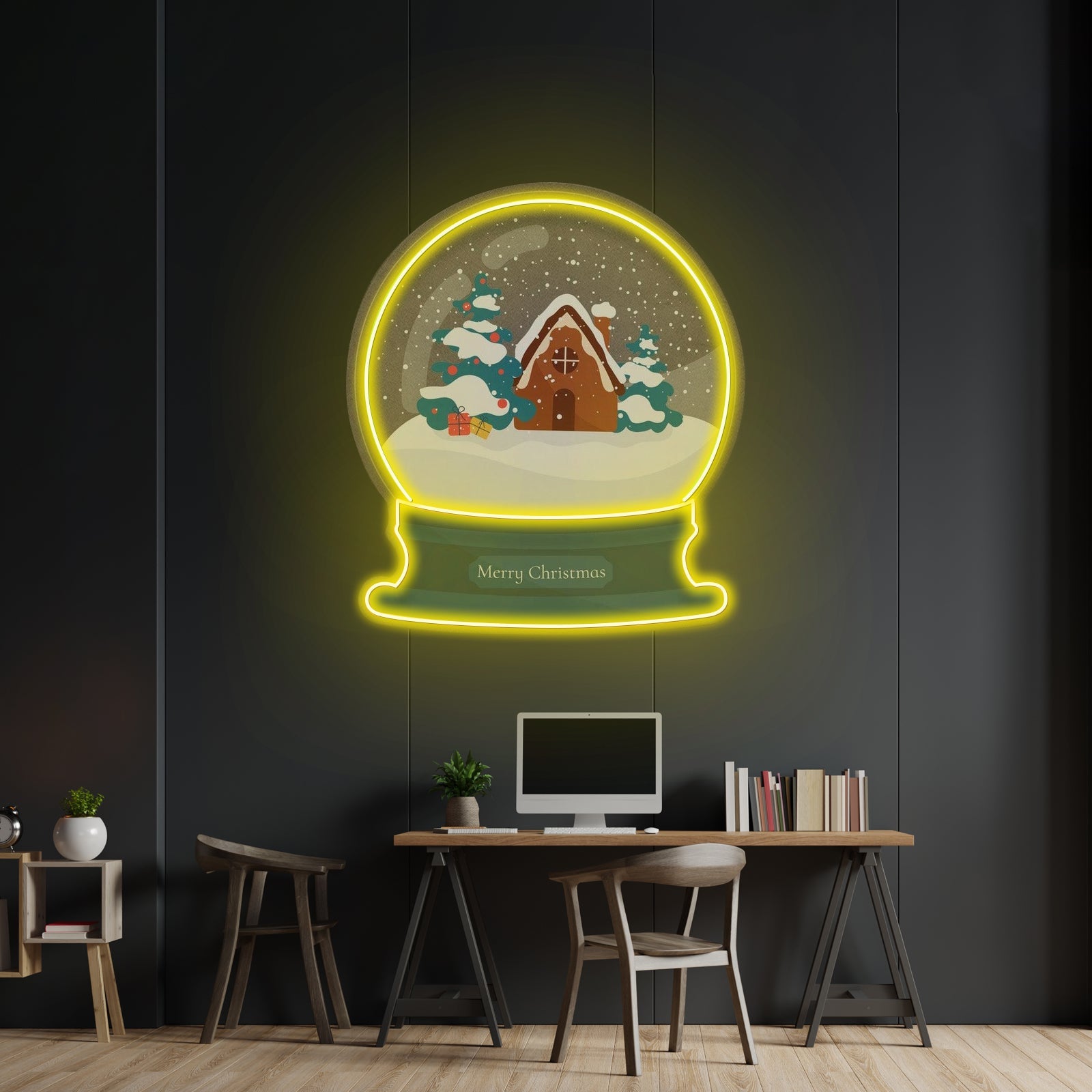 House Scene Globe Christmas Led Neon Artwork For Sale - Shineneon