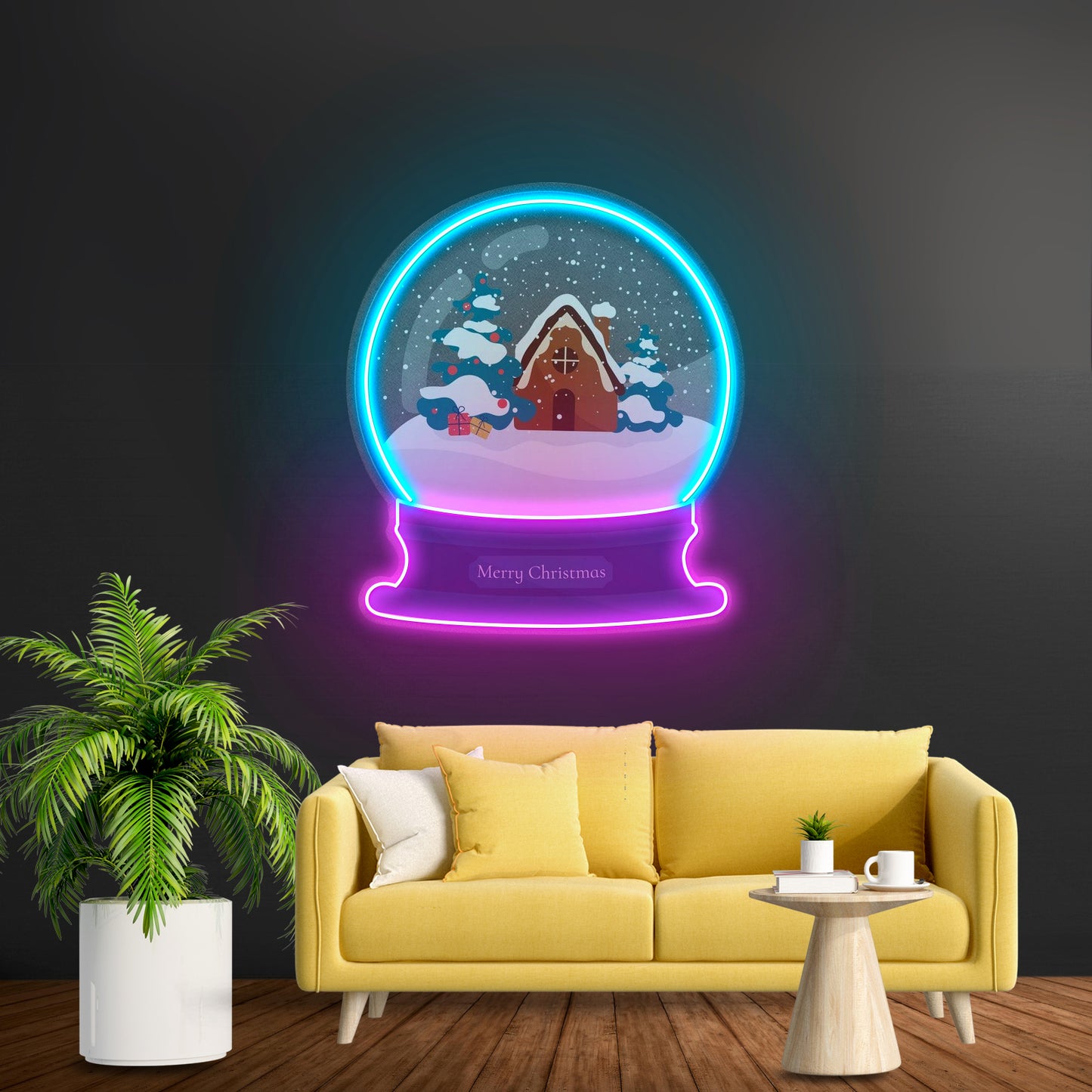 House Scene Globe Christmas Led Neon Artwork For Sale