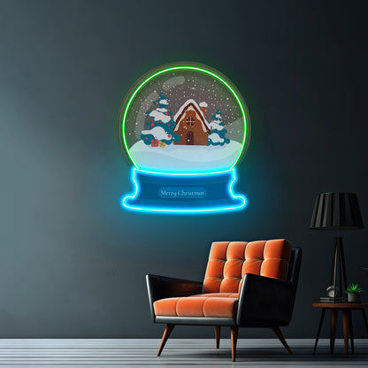 House Scene Globe Christmas Led Neon Artwork For Sale