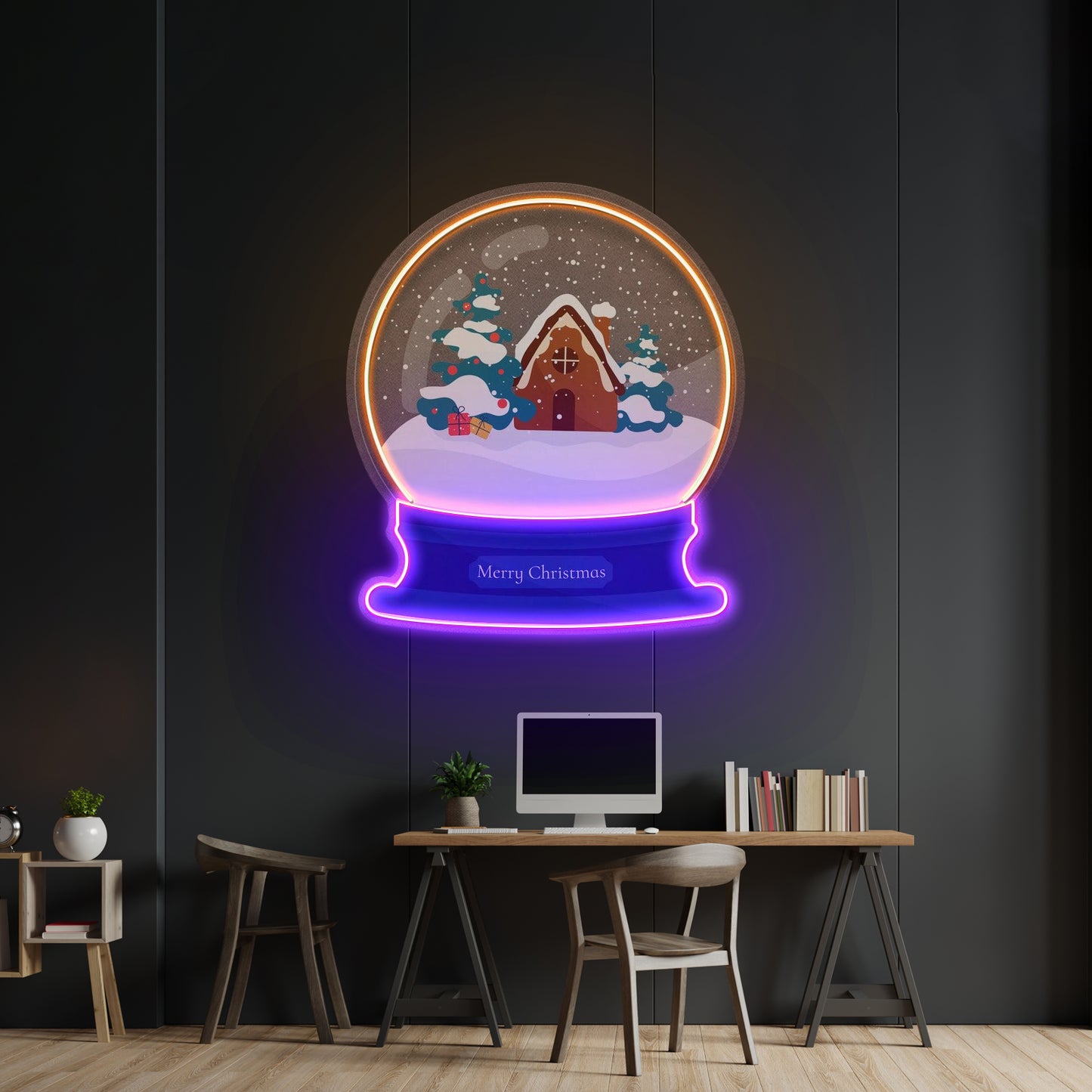 House Scene Globe Christmas Led Neon Artwork For Sale