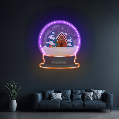 House Scene Globe Christmas Led Neon Artwork For Sale