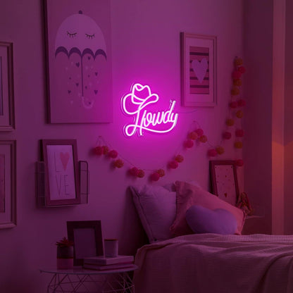 Howdy And Hat Deep Pink Bedroom Led Neon Sign Western Theme - Shineneon