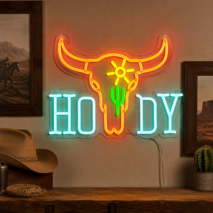 Howdy Cactus Longhorn Neon Sign LED Neon Sign real lifestyle scene