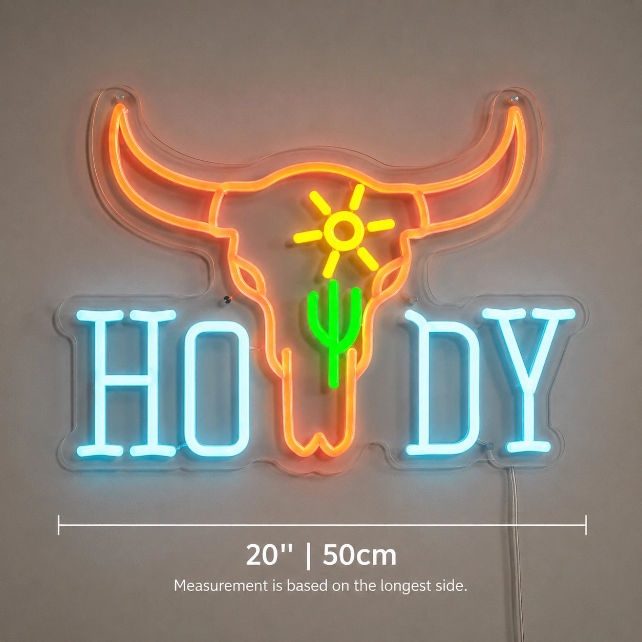 Howdy Cactus Longhorn Neon Sign LED Neon Sign size image
