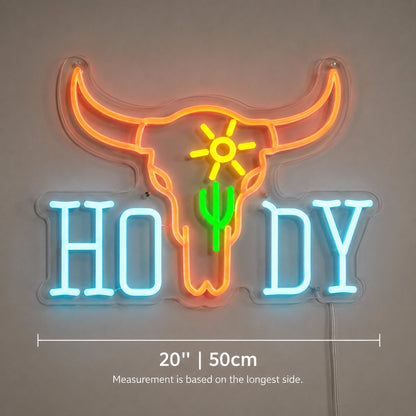 Howdy Cactus Longhorn Neon Sign LED Neon Sign size image