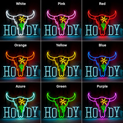 Howdy Cactus Longhorn Neon Sign LED Neon Sign color grid