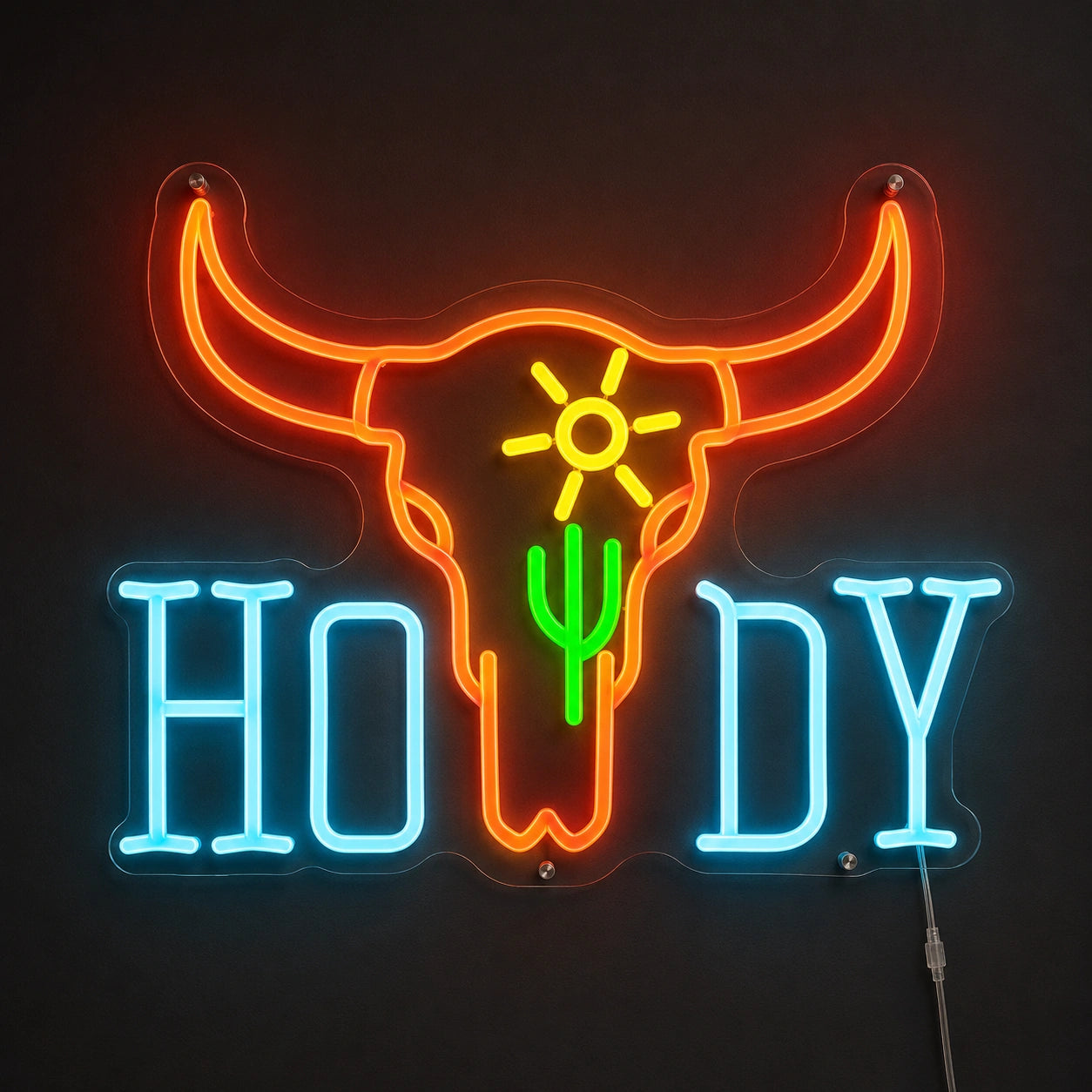 Howdy Cactus Longhorn Neon Sign LED Neon Sign main product image
