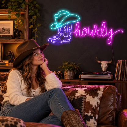 Howdy Cowboy Boot Hat LED Neon Sign - Shineneon