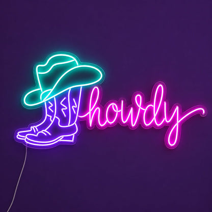 Howdy Cowboy Boot Hat LED Neon Sign - Shineneon