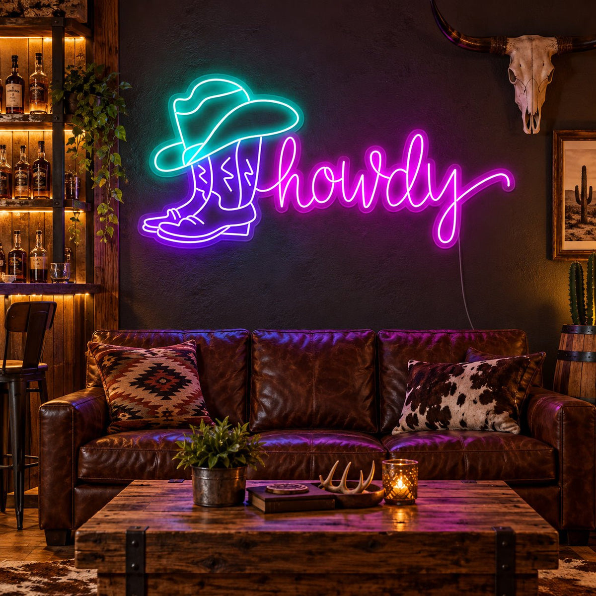 Howdy Cowboy Boot Hat LED Neon Sign - Shineneon