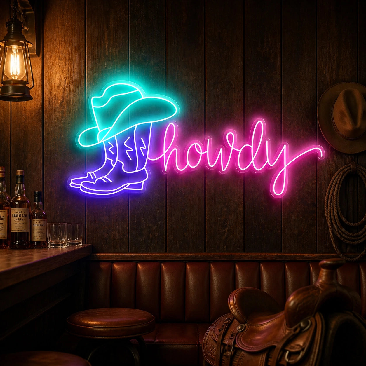 Howdy Cowboy Boot Hat Vintage LED Neon Sign high-converting product image