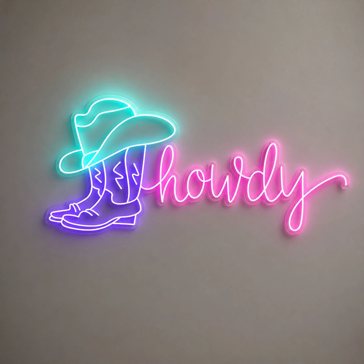 Howdy Cowboy Boot Hat Vintage LED Neon Sign main product image