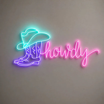 Howdy Cowboy Boot Hat Vintage LED Neon Sign - Shineneon