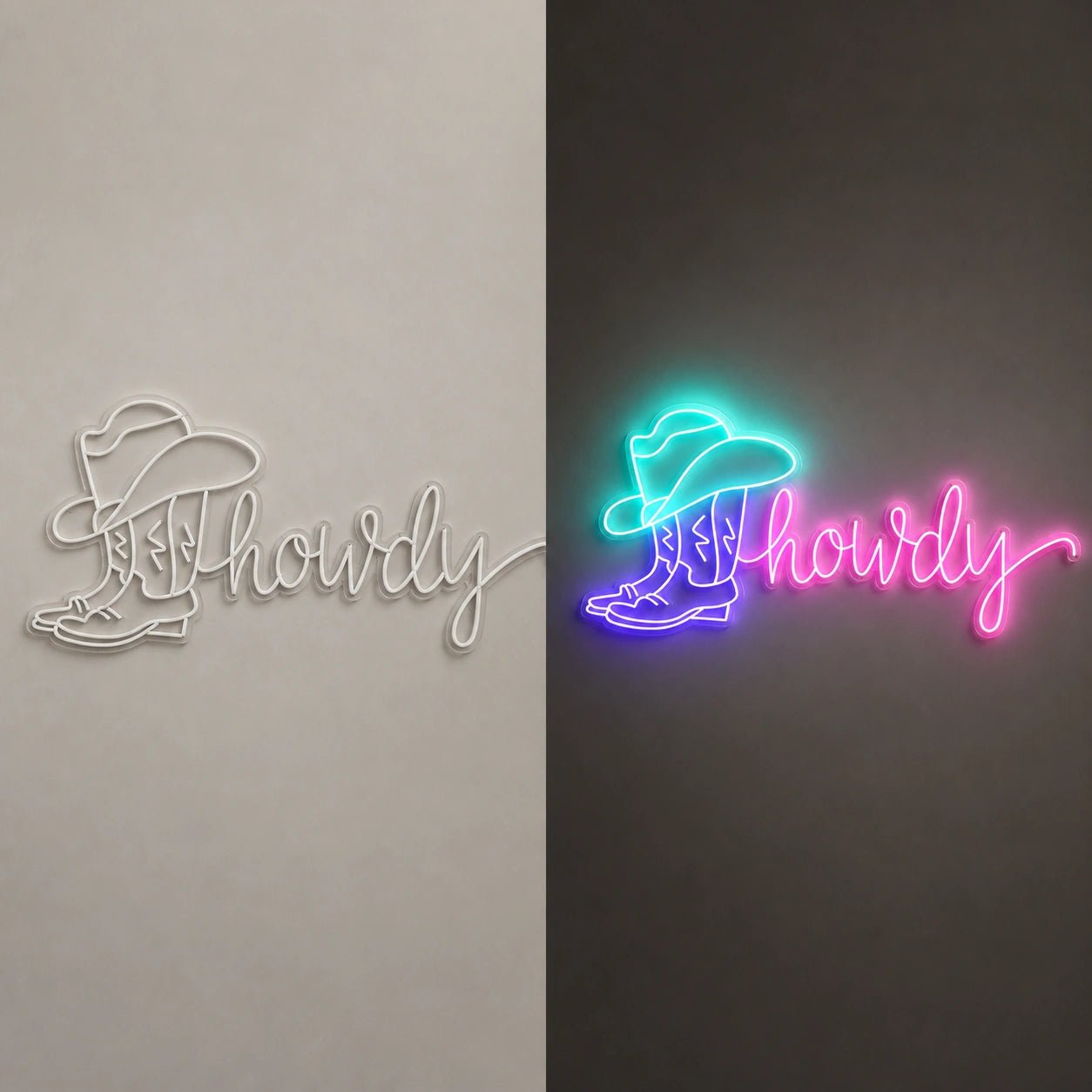 Howdy Cowboy Boot Hat Vintage LED Neon Sign - Shineneon