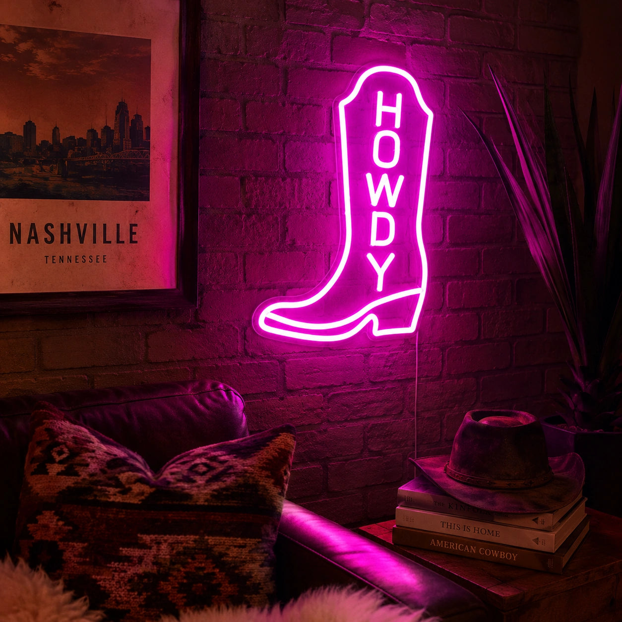 Howdy Cowboy Boot Neon Sign LED Neon Sign real lifestyle scene