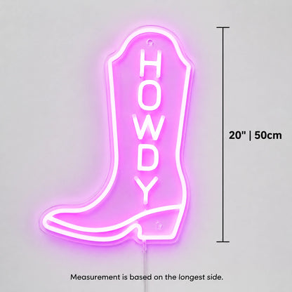 Howdy Cowboy Boot Neon Sign LED Neon Sign size image