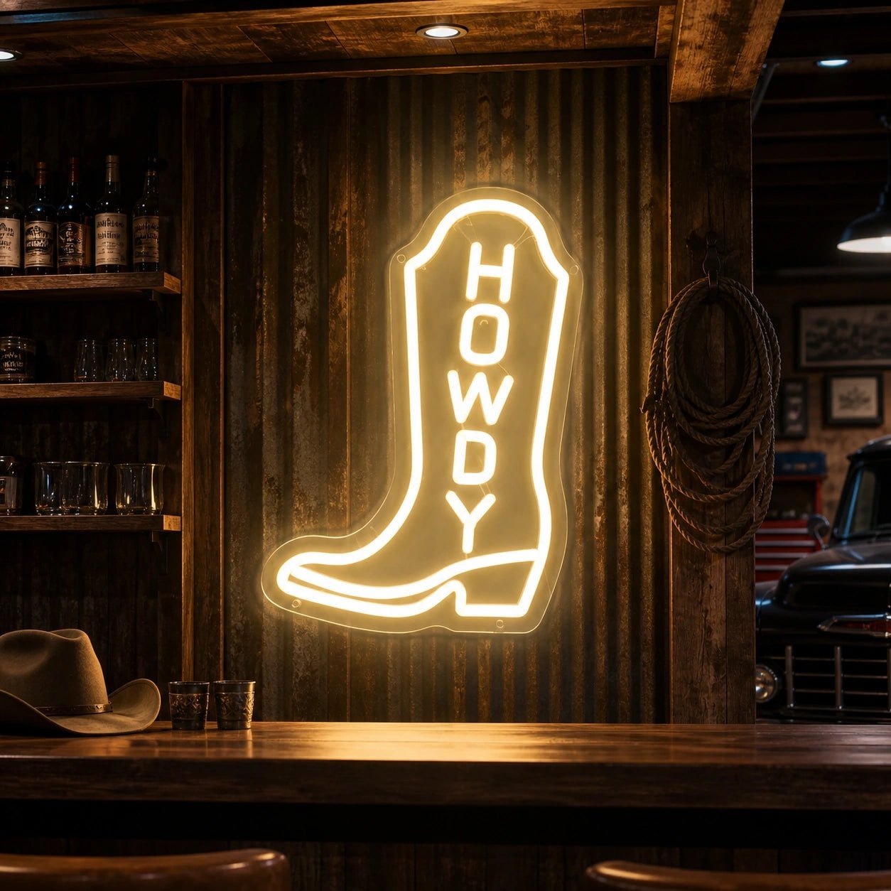 Howdy Cowboy Boot Vintage LED Neon Sign - Shineneon