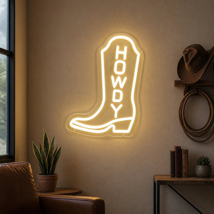 Howdy Cowboy Boot Vintage LED Neon Sign - Shineneon